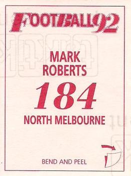 1992 Select AFL Stickers #184 Mark Roberts Back